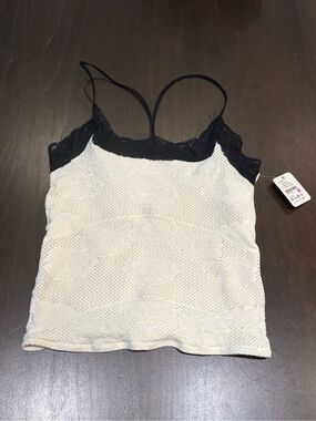 Free People White Lace Tank Top with Black Trim Size M/L